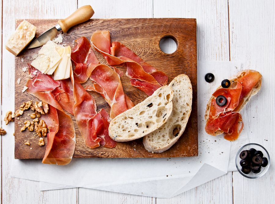 Chopping board of Cured Meat, Cheese and Olive