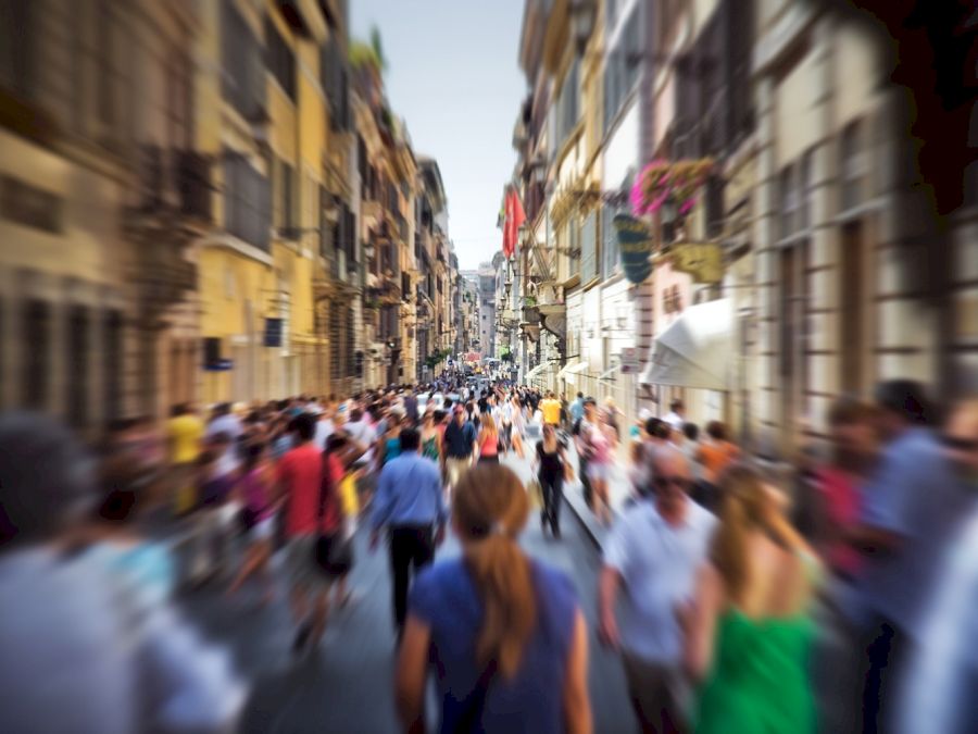 Crowd on a narrow Italian street