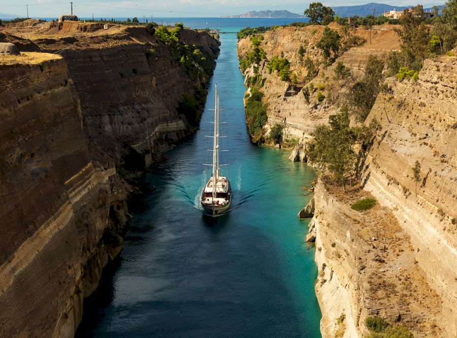 Sailing boat in the Corinth Canal, Greece