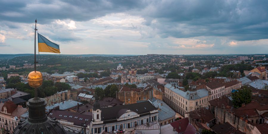 Beautiful aerial view of the Chernivtsi city from above Western Ukraine.