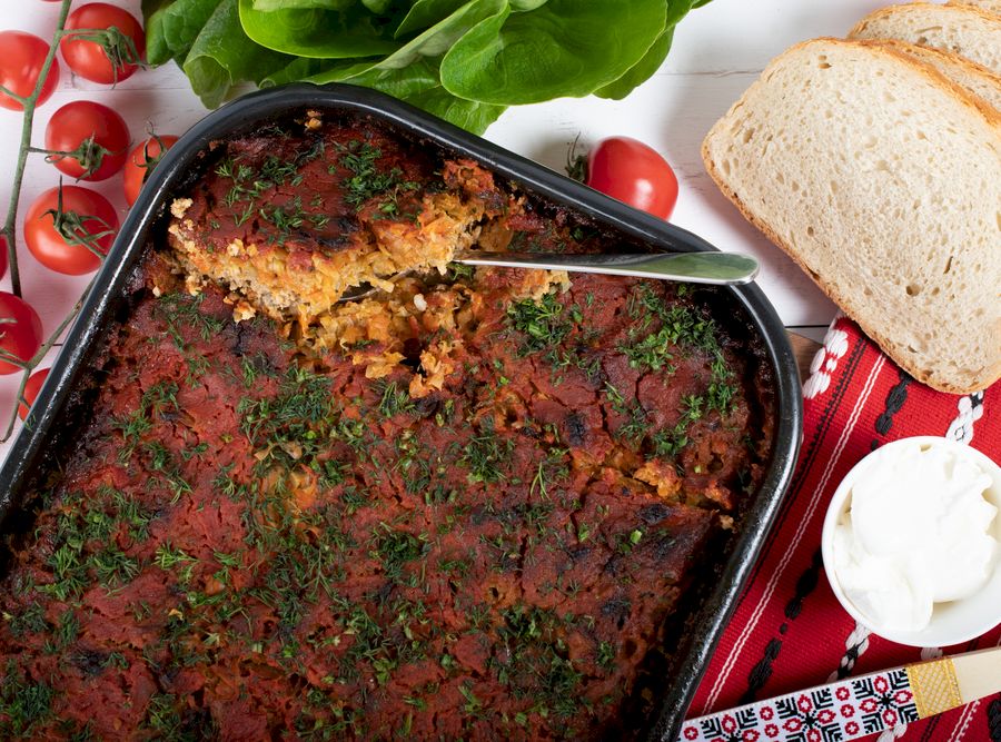 Traditional Romanian dish named "Varza a la Cluj" made from stewed cabbage,tomato paste,minced meat