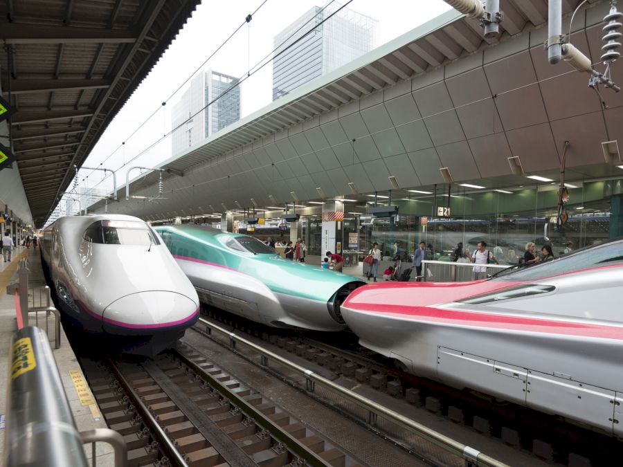 Shinkansens on platforms at Tokyo Station