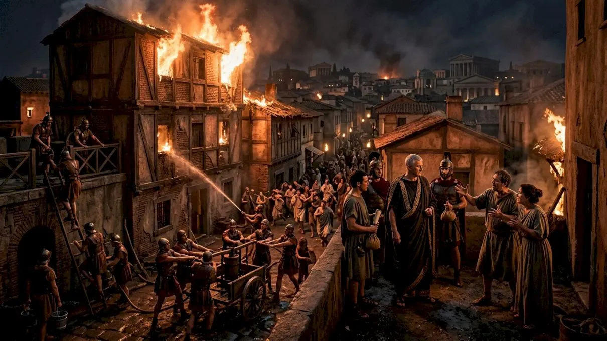 Povestea lui Marcus Crassus, pompierul care s-a îmbogățit din stingerea incendiilor. Romanul lua banii înainte de intervenție