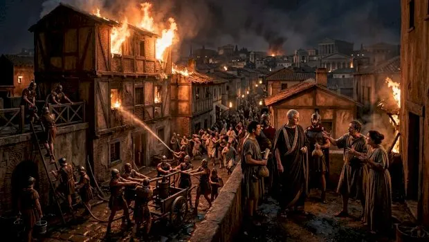 Povestea lui Marcus Crassus, pompierul care s-a îmbogățit din stingerea incendiilor. Romanul lua banii înainte de intervenție